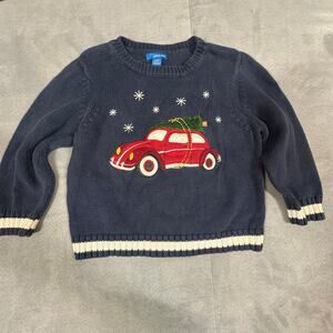Navy Blue Ringer Christmas Tree Holiday Sweater Greendog 4T 4 Toddler Boys